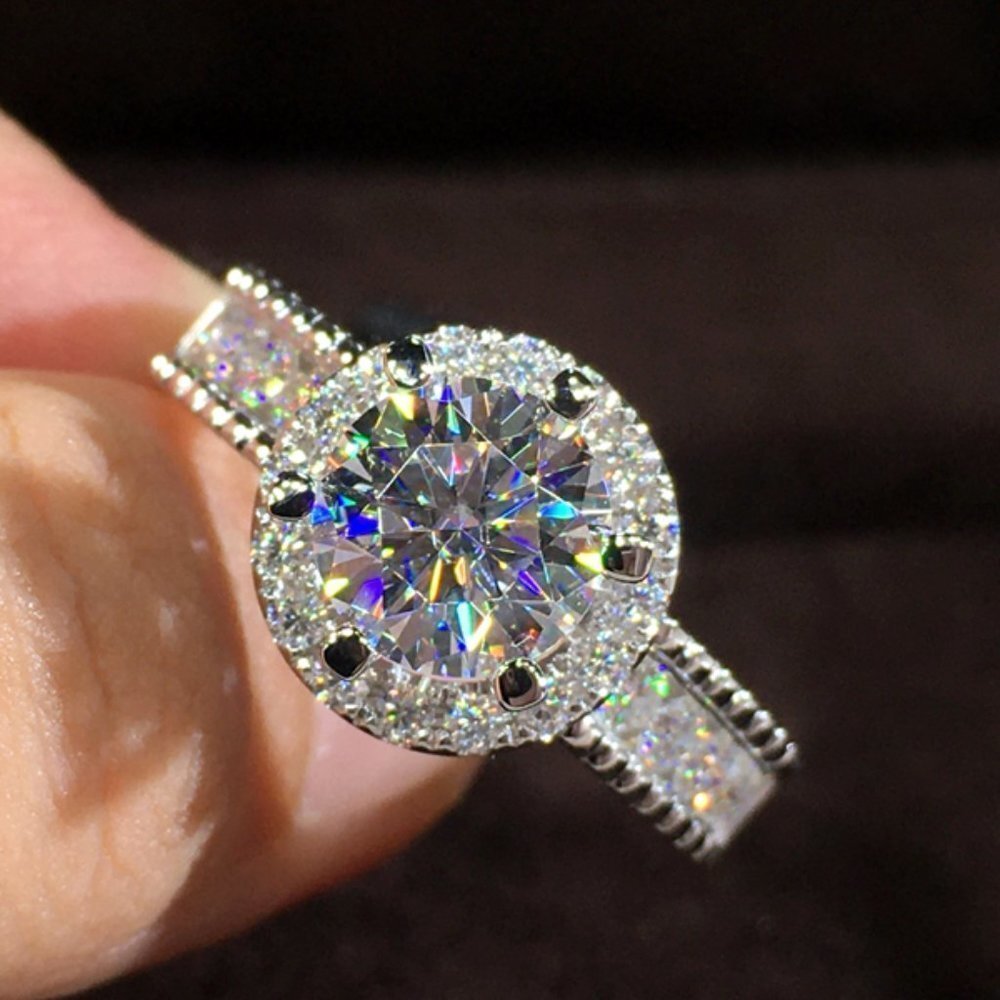 💞Engagement Round CZ Diamond Bling Anillos Silver Dainty Wedding RingUNVN12128 - Picture 4 of 4